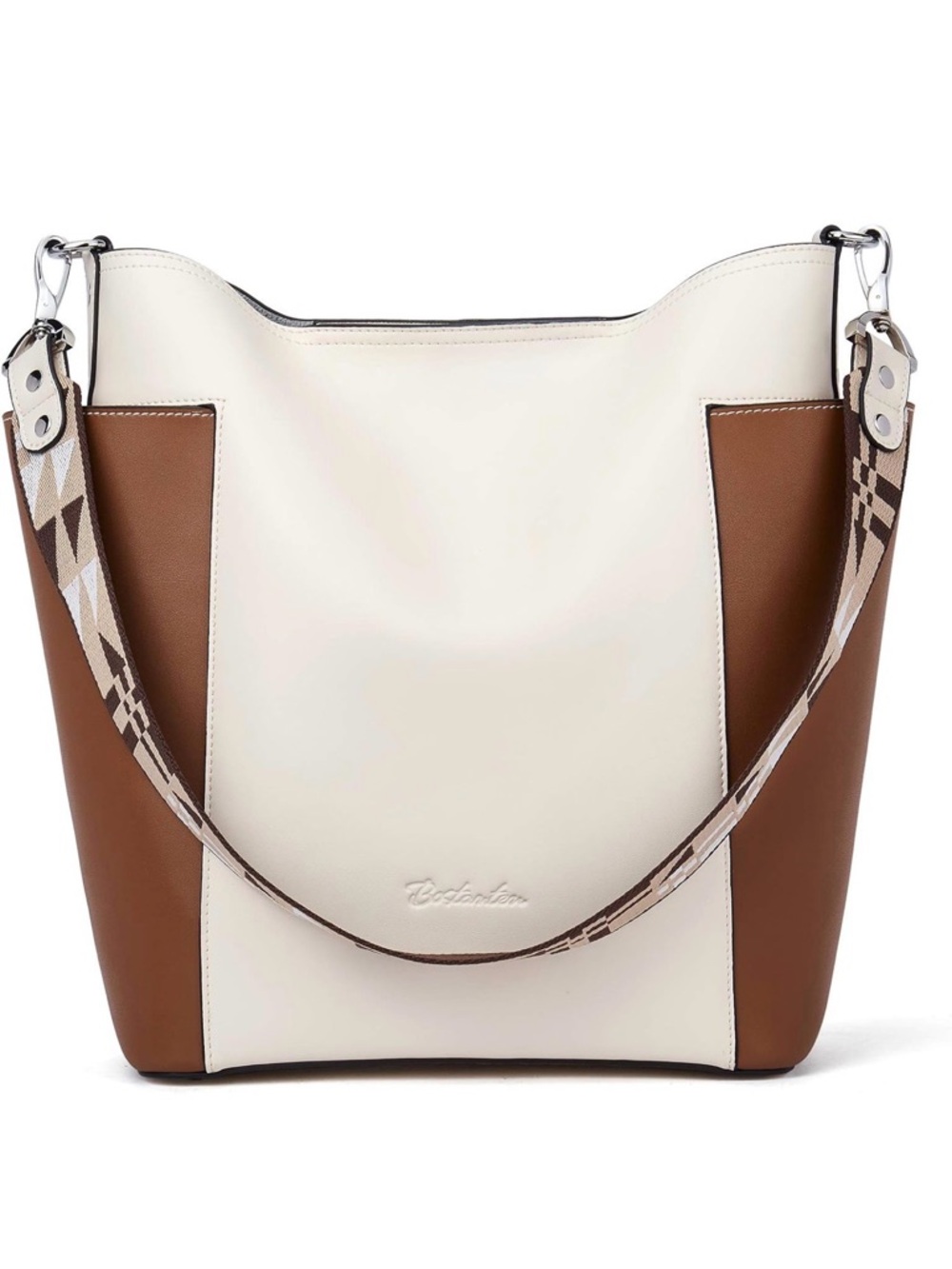 Real leather Two-Tone Cream and Brown Women's Shoulder Bag